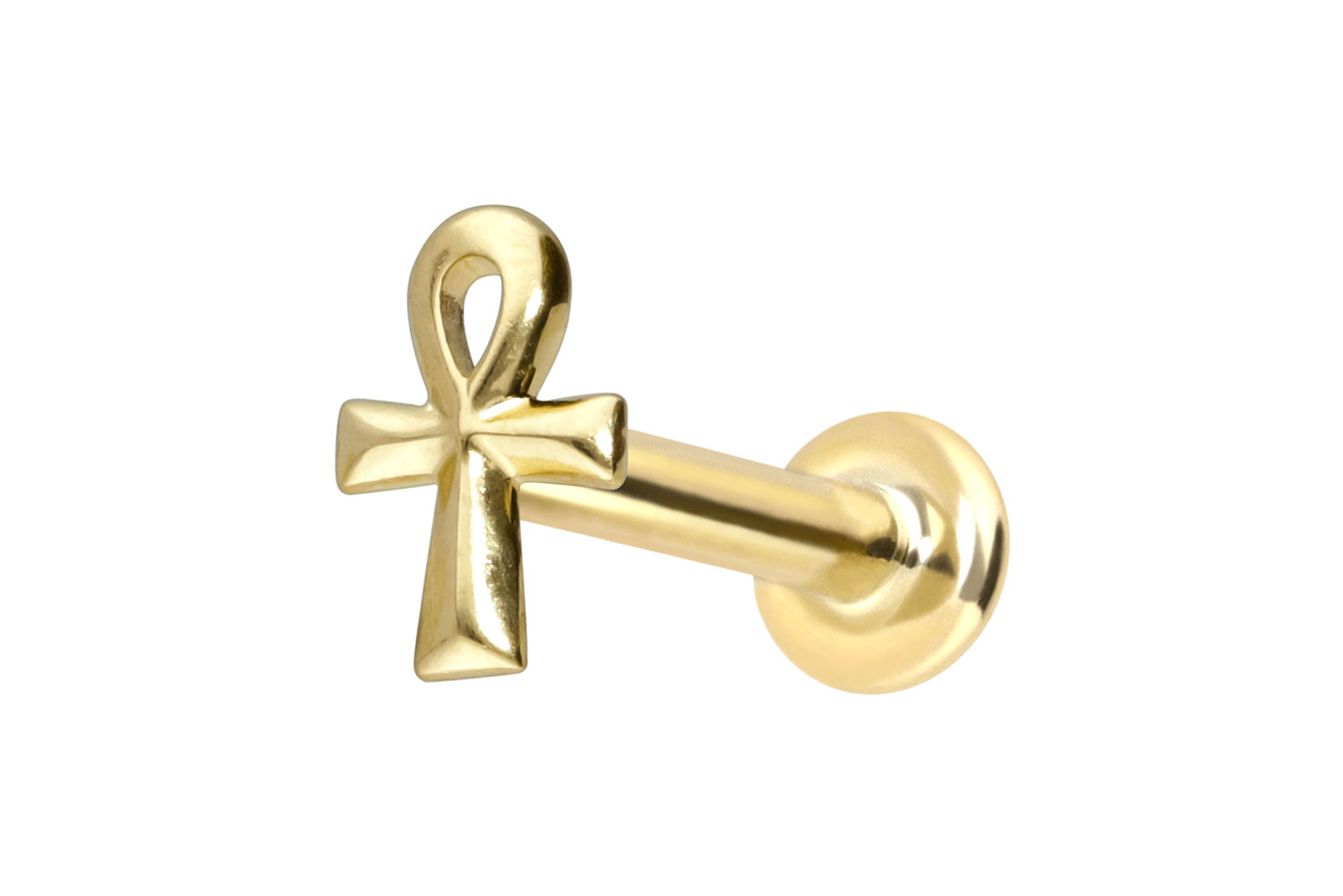 14 Karat Gold Labret Piercing mit Push Fit ÄGYPTISCHES KREUZ